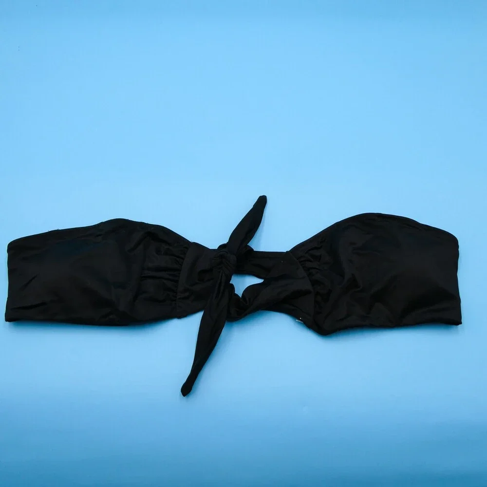 Victorias Secret Small Black Bandeau Cutout Ruffle Tie Bikini Top Strapless Swim